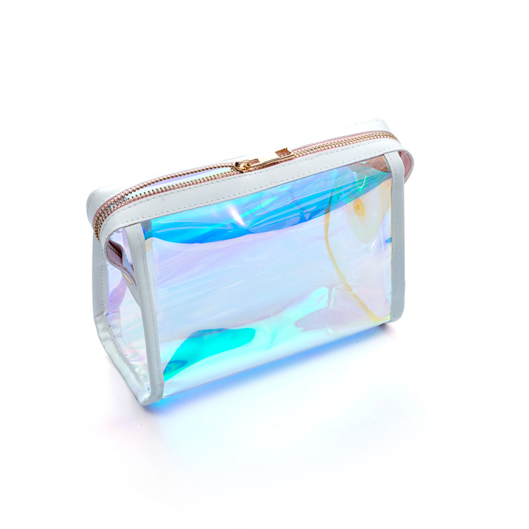 Laser clear and leather makeup bag